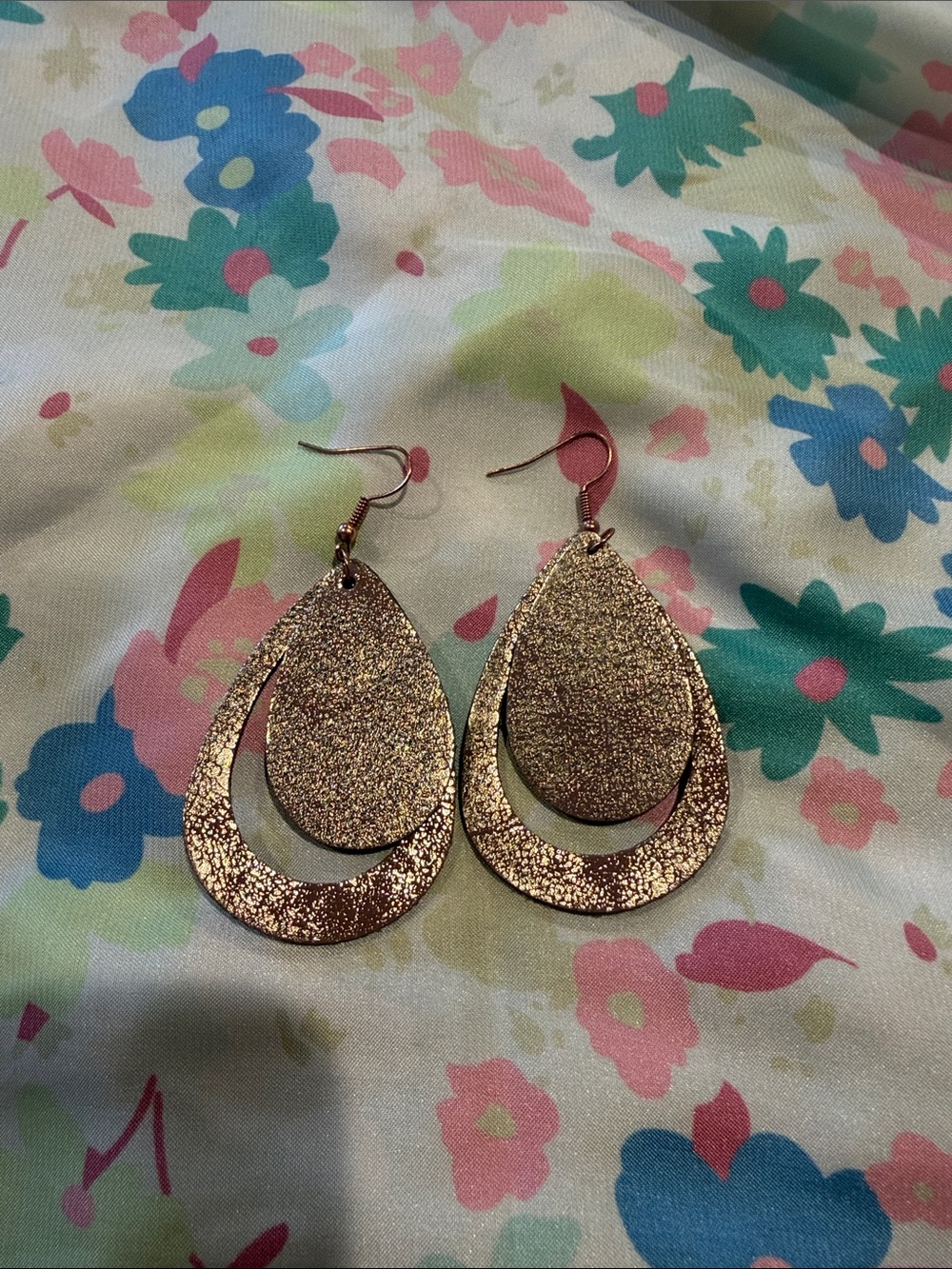Rose Gold Glitter Teardrop Dangle Earrings for Women